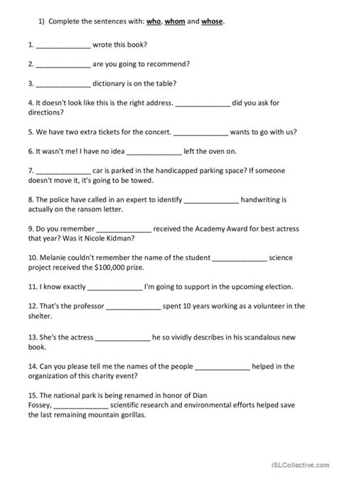 Relative Pronouns Who Whom Whos English Esl Worksheets Pdf Doc