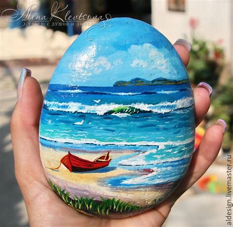Роспись по камню Морской пейзаж, сувенир. Художественный акрил, галька ...