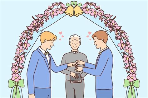 Una Pareja Gay Masculina Intercambia Anillos En Una Boda Vector Premium