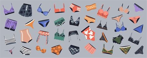 Pacote de conjuntos de lingerie feminina isolados em fundo cinza coleção de roupas íntimas