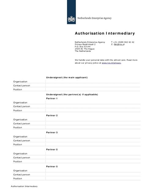 Fillable Online English Rvo Authorisation Intermediary Netherlands