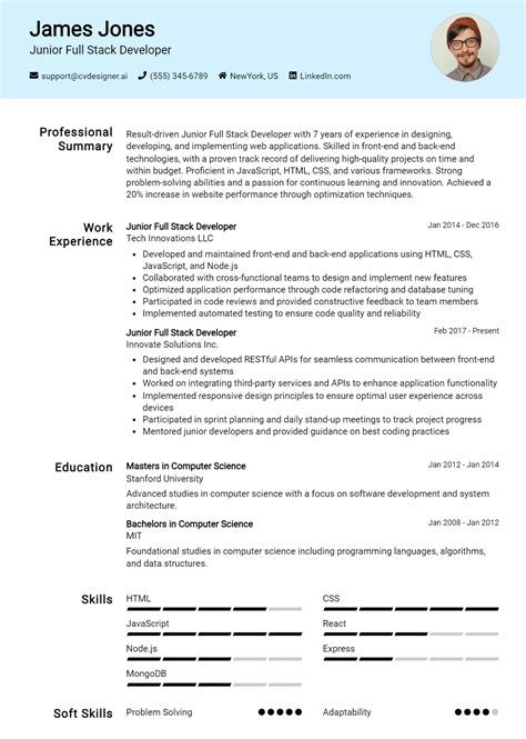 Junior Full Stack Developer CV Example For 2024 CVDesigner Ai