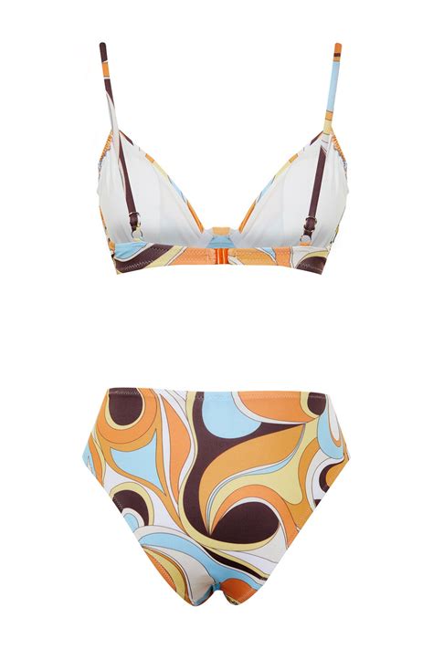 Trendyolmilla Soyut Desenli Balkonet Bağlamalı Yüksek Bel High Leg Regular Bikini Takımı