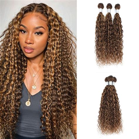 Amazon ARNIHOLL Highlight Brown Water Wave Human Hair Bundles Honey Blonde Highlight Brown