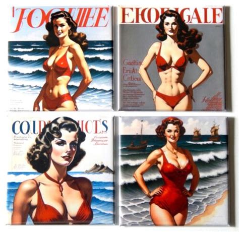 Woman In Red Bikini Fridge Magnet Set Fashion Advertisement Swimsuit Ebay