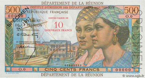 10 NF sur 500 Francs Pointe à Pitre Spécimen ISLA DE LA REUNIóN 1967 P