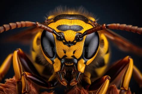 Close Up View Of The Head Of A Wasp Vespula Vulgaris Close Up Of A