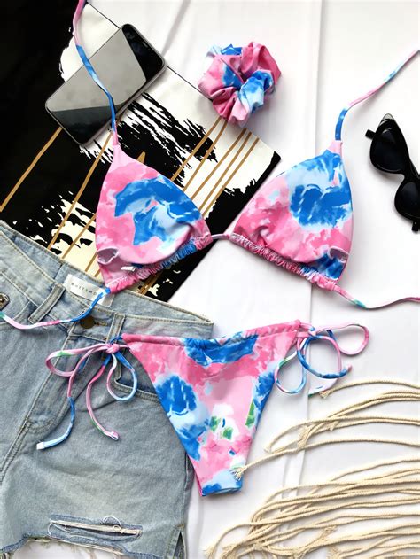 Sexy V Neck Tie Dye Bikini Set Fashion Swimsuit Halter Bikini Bikini And Swimwear Price