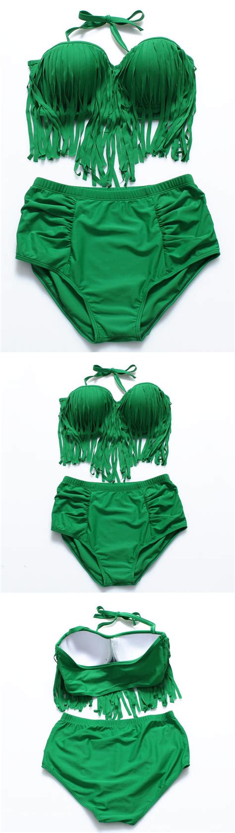 Dark Green Fringed Bikini Set Bikinis Bikini Set Bikini Shops