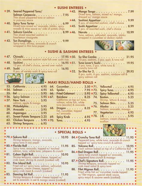 Sakura Japanese Buffet Menu, Menu for Sakura Japanese Buffet, Stuart ...