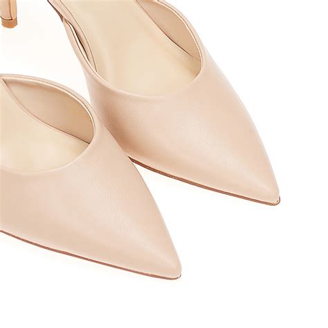 Czółenka mule nude z ekoskóry z odpinanym złotym paseczkiem Tsoukalas Shoes