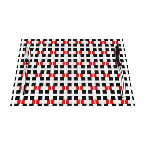 Xmxy Woven Placemats Set Of Pcs Vintage Red Checkered Geometry Table