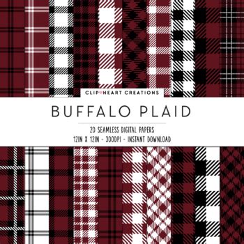 Buffalo Plaid Seamless Digital Papers Burgundy By Clip Heart Creations