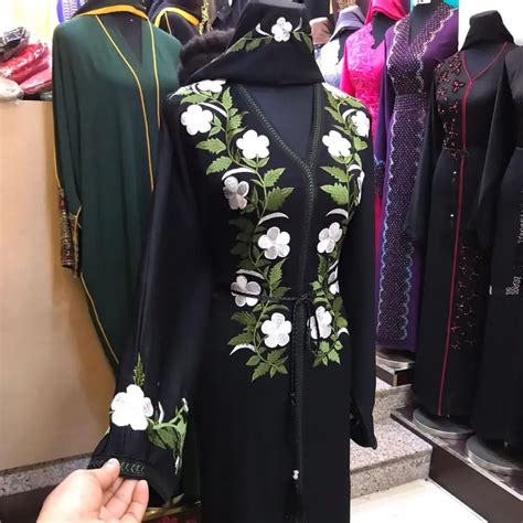 White Flower Embroidery Abaya Sk Abayas