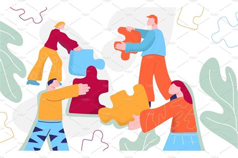 Cartoon People Working Together People Illustrations Creative Market