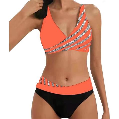 Bikini Maillot De Bain Femme Pieces Ensembles Imprim Push Up Marque Orange Orange