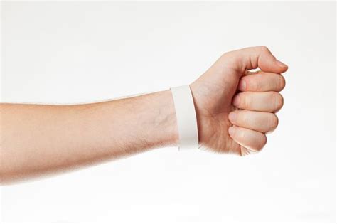 Hand With White Wristband Mockup Empty Ticket Wrist Band Design En