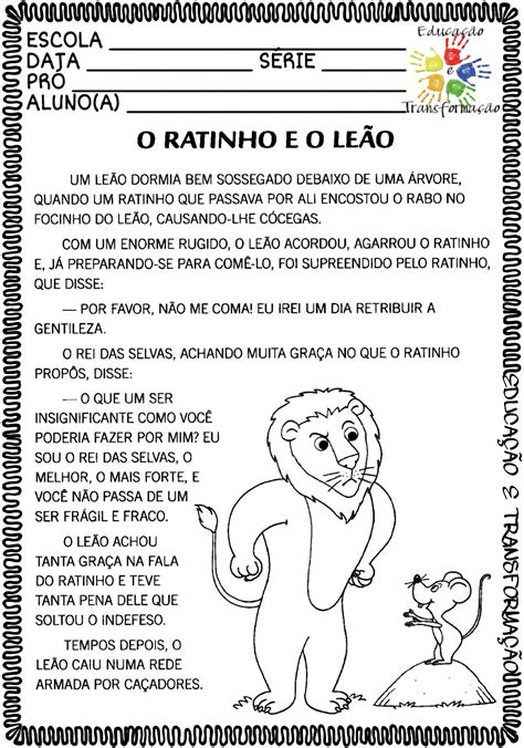 Fabula O Leão Eo Rato Para Imprimir - BRAINCP