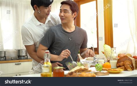 Asian Gay Couple Homosexual Cooking Together Stock Photo Shutterstock