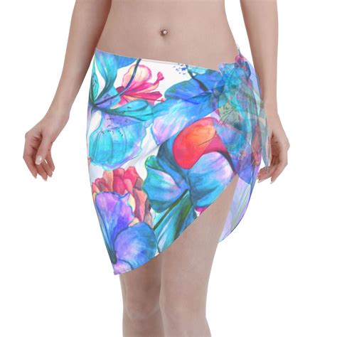 Disketp Bright Flowers Women Swimsuit Cover Up Short Chiffon Summer Beach Sarong Bikini Wrap