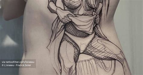 Nude Woman Tattoo Done In Sketch Work Style