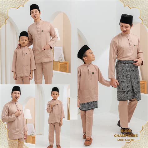 BAJU MELAYU MODEN BAJU RAYA 2024 POKET 3 TIADA PESAK DEWASA KANAK KANAK NUDE CHAMPAGNE