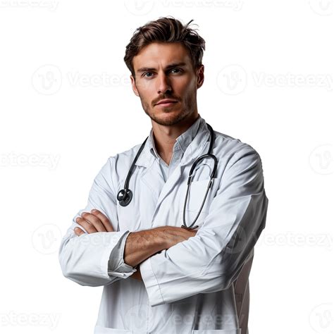 Confident Doctor Posing In White Coat With Stethoscope Png