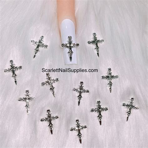 15pcs Metal Silver Cross Nail Charm Etsy