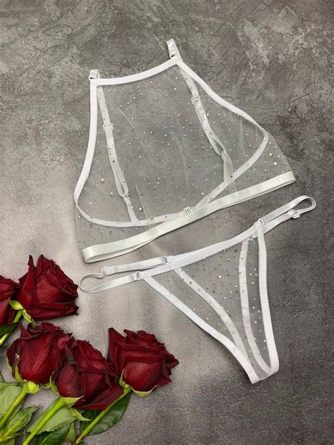 Exclusive Transparent Lingerie With Rhinestones Sheer Etsy