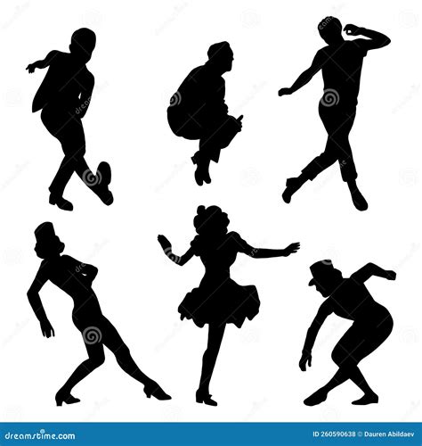 Hand Drawn Dancer Silhouette Set Vector Illustration Stock Vector