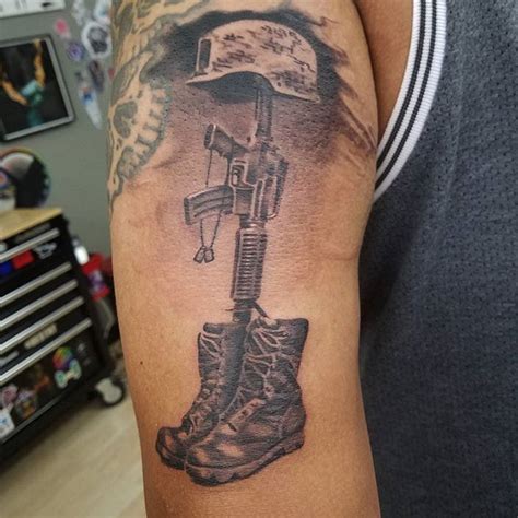 Fallen Soldier Left Arm Tattoo | Veteran Ink