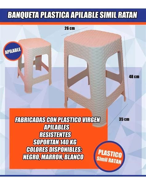 Banqueta Pl Stico Apilable Banquito Simil Rattan X Uni Env O Gratis