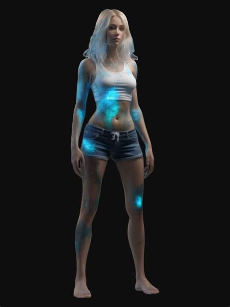 Blonde Woman With Bioluminescent Tattoo Over Her Body Realism High Resolution A Pose Full