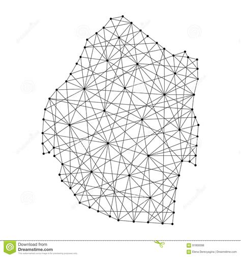 Kaart Van Swasiland Van Veelhoekige Zwarte Lijnen Punten Van