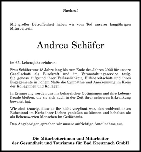 Traueranzeigen von Andrea Schäfer rz trauer de