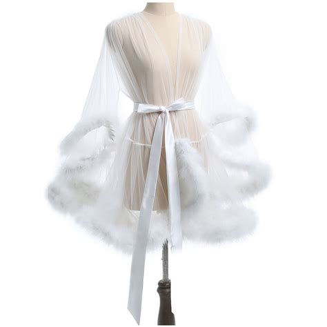 Fancifize Women Kimono Robe Sexy Sheer Mesh Furry Robe Lingerie Bridal Robes For Women Tulle