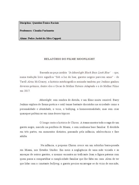 Relatório Do Filme Moonlight | PDF | Moonlight (filme de 2016)