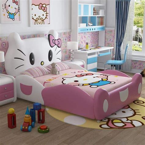 Modern Design Hello Kitty Pink Leather Children Bedroom For Girls In