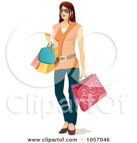 Royalty-Free Vector Clip Art Illustration of a Stylish Brunette Woman Carrying Shopping Bags by ...