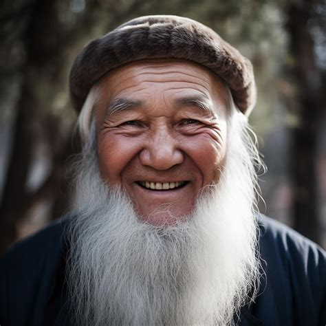 Premium AI Image An Elderly Kyrgyz Man With A Long Gray Beard Smiles