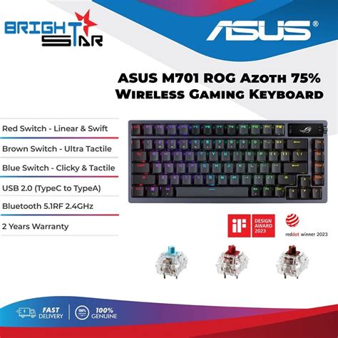 Asus Rog Azoth M Wireless Hot Swappable Gaming Keyboard Nx Red Blue Brown Switches