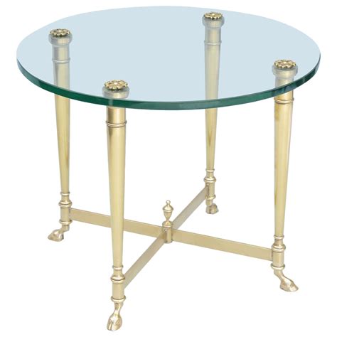 Polished Brass End Table With Glass Top On Hooved Feet At 1stdibs Brass And Glass End Tables