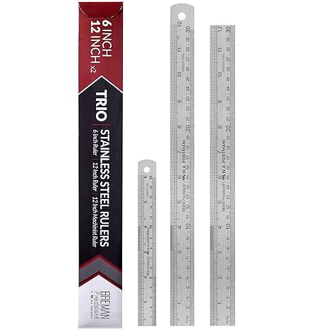 Breman Precision 3 Pack Metal Ruler Set 1pc 6 Inch Ruler 2pc