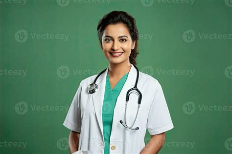 An Indian young female doctor isolated on green. AI Generated 28287555