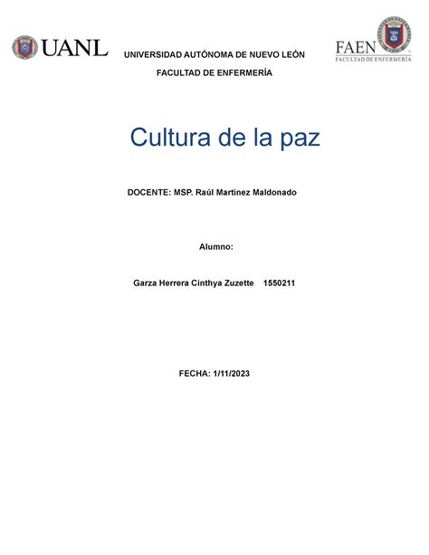 Reporte De Cultura De La Paz Universidad Aut Noma De Nuevo Le N