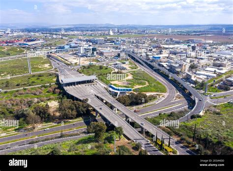 Toll road turnpike payment collection section, Aerial view Stock Photo ...