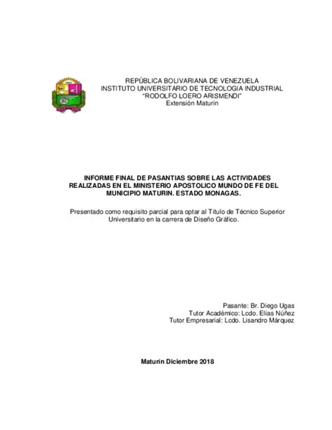 Pdf Informe Final De Pasantia Completo