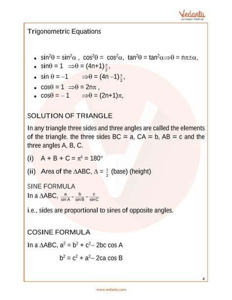 Trigonometric Formulas Jee