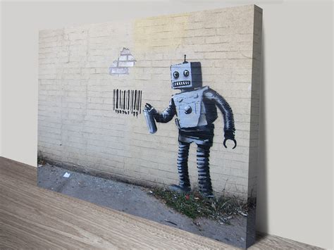 Banksy Robot Barcode Framed Wall Art Canvas Prints Australia