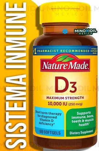 Vitamina D3 De Máxima Fuerza 10000 Ui 250 Mcg 55 Softgels